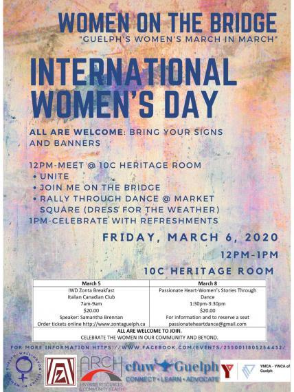 Poster reading, "Women on the Bridge - International Women's Day March" with additional details (details included in event description below).