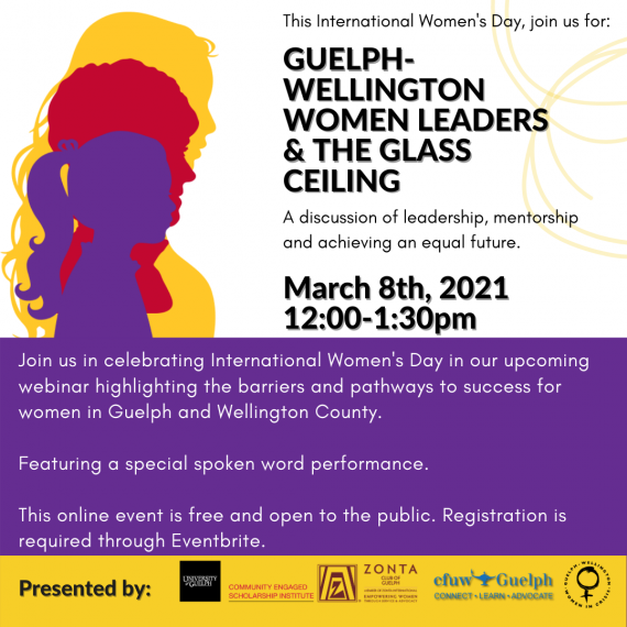 Event poster; displays event details and silhouettes of three women overlayed