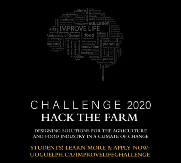 The words "Challenge 2020: Hack the Farm" written on a black background.